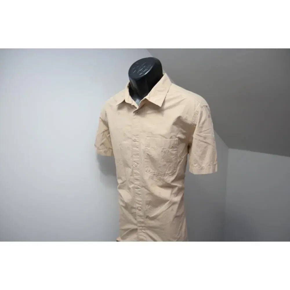 North Face Camp Shirt Tan Short Sleeve Hiking Pocket Button‎ Up Mens Large